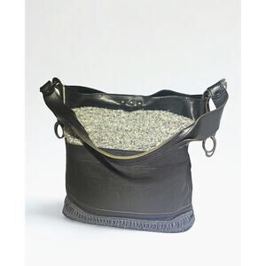 Vintage Vin Baker Leather & Wool Shoulder Bag, Made in USA